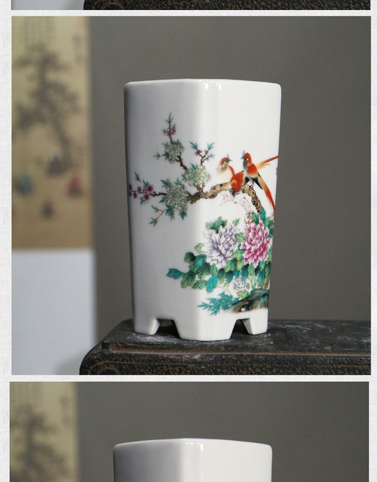 Maceta de Cerámica Orquídea Púrpura con Diseño Artesanal de Flores y Pájaros - Image 17