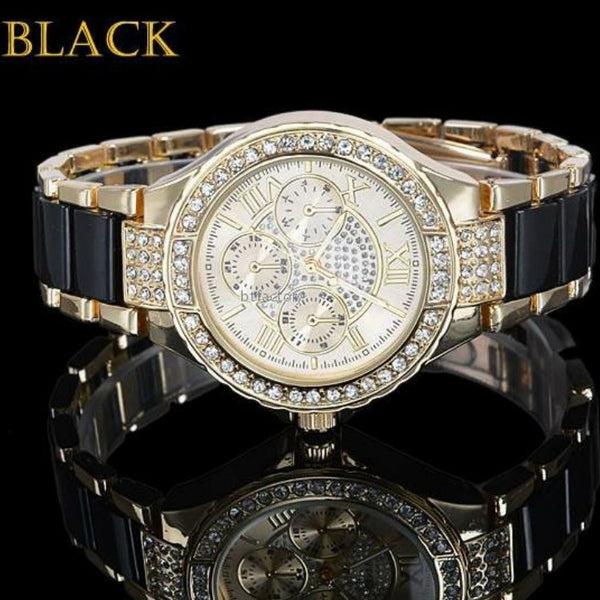 Reloj de Mujer Geneva Acero Diamantado con Correa de Aleación - Cuarzo Fashion