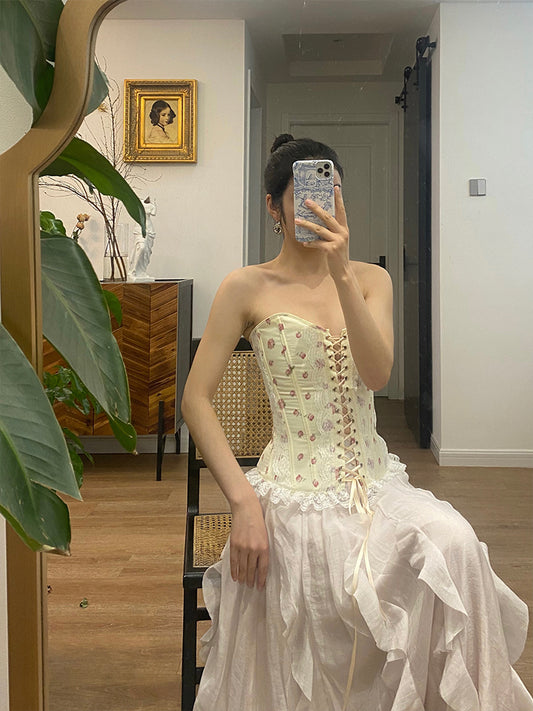 Corset Tubo Vintage de Encaje Francés con Patrón Espiga