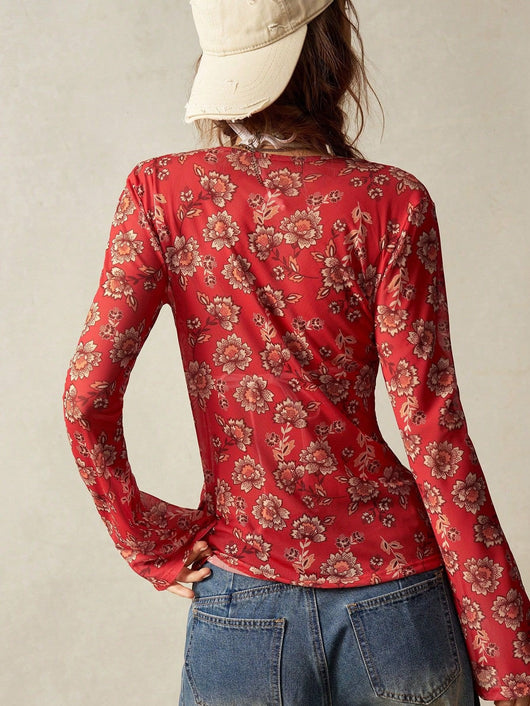 Blusa Estampada Slim Fit Retro para Mujer - Diseño Europeo Elegante - Image 11