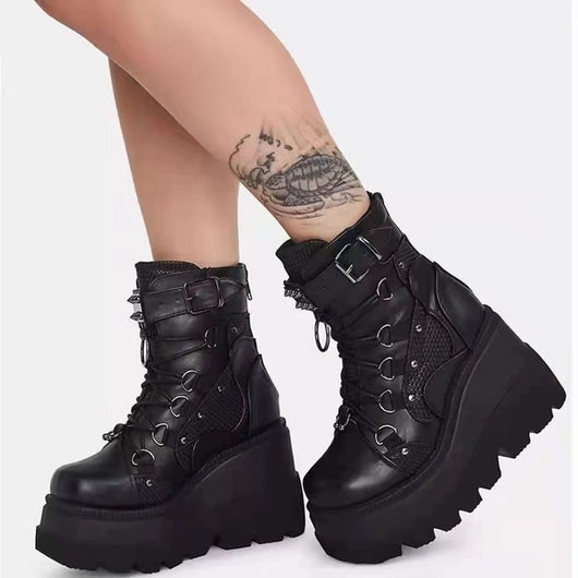 Botas Plataforma Cuña para Mujer Talla Grande Punta Redonda - Image 13