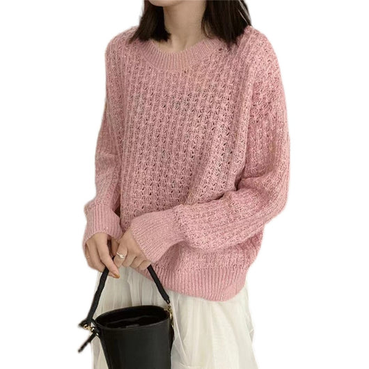Suéter Mohair con Lentejuelas Brillantes y Cuello Redondo para Mujer - Image 16