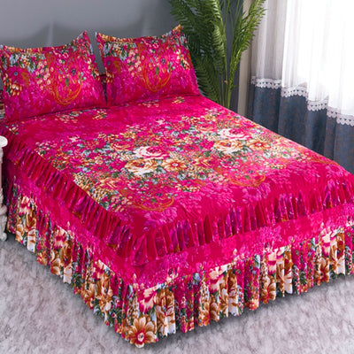 Juego de Cama Princesa Coreana de Tres Piezas con Cubrecama y Volante Acolchado - Image 15