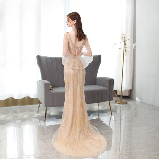 Vestido de Noche Dorado con Cola de Sirena para Mujer - Image 5