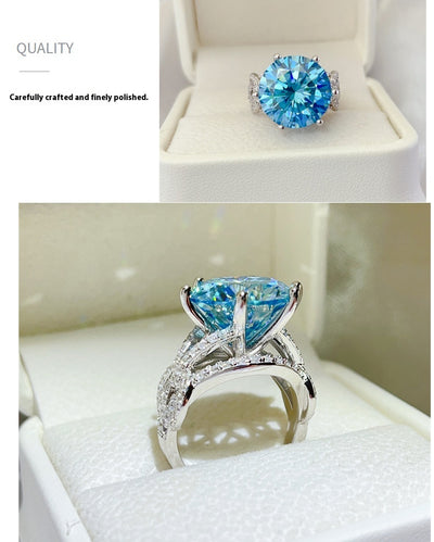 Anillo de Lujo con Moissanita Azul de 10 Quilates - Diamante Completo para Mujer - Image 11