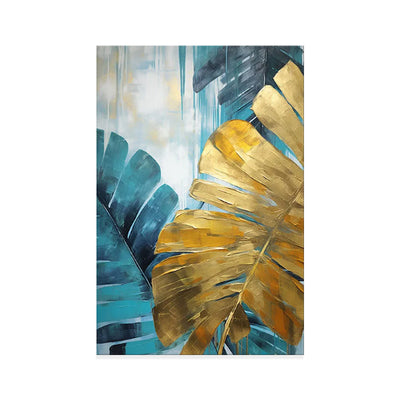 Cuadro Óleo Artesanal Hojas de Plátano Verde y Dorado - Arte de Pared sin Marco - Image 6