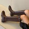 Botas Tipo Knight de Cuero con Tacón Bajo y Elástico Doble para Piernas Robustas