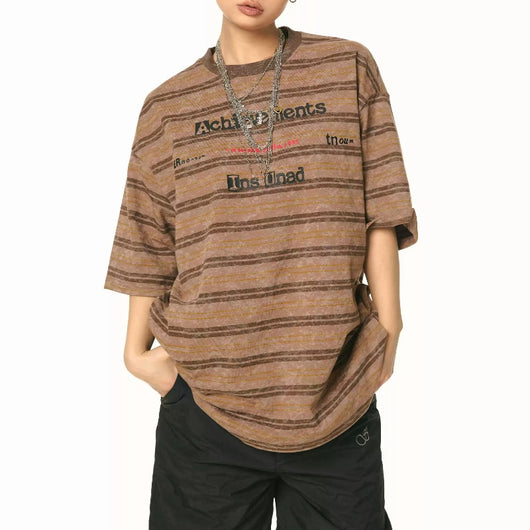 Camiseta Suelta Estampada a Rayas con Efecto Tie-Dye para Mujer