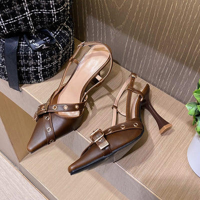 Sandalias Tacón Medio con Tiras Cruzadas y Hebilla - Stiletto Elegante para Mujer - Image 6