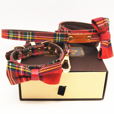 Collar Ajustable Tartán Rojo con Moño Desmontable para Gatos y Perros Pequeños - Image 6