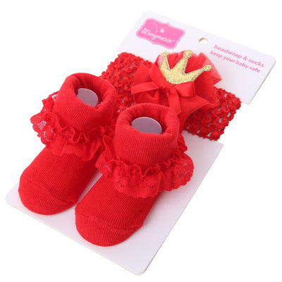 Set de Diadema y Calcetines de Encaje con Moño para Bebé - Image 2