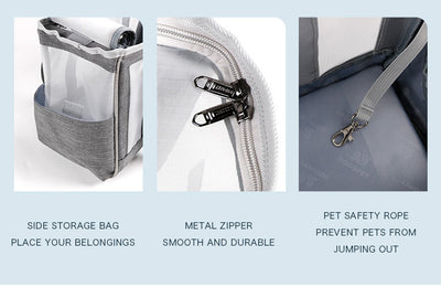 Navy blue portable pet carrier bag with mesh windows, top handles, and a side pocket for small dogs or cats. - Image 11