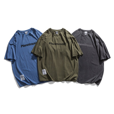 Camiseta Hombre Estilo Retro Japonés con Hombros Caídos y Estampado de Letras - Image 10