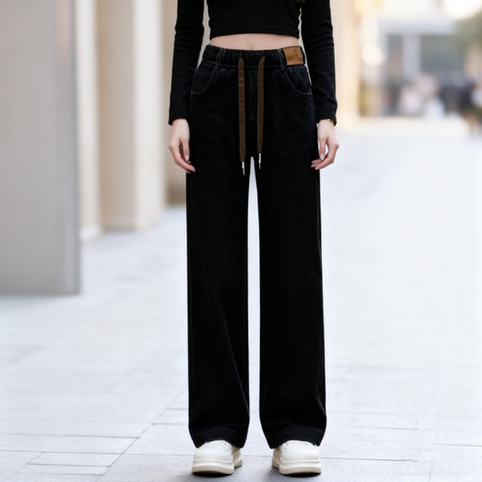 Pantalones Vaqueros Rectos de Cintura Alta con Forro Polar y Pierna Ancha - Image 14