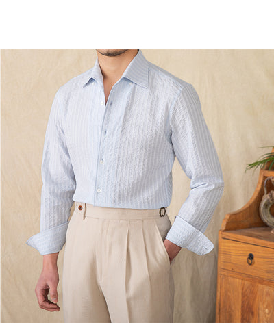 Camisa Casual de Algodón Seersucker Manga Larga Cuello Clásico - Image 6