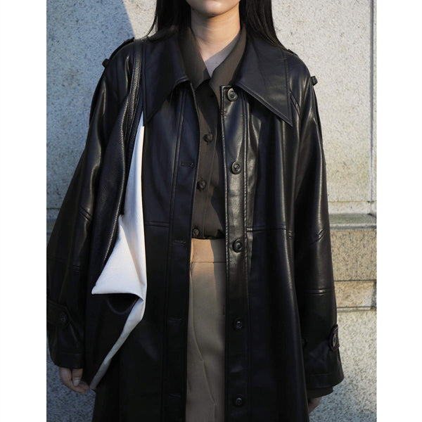Abrigo Trench de Cuero Verde Medio para Mujer