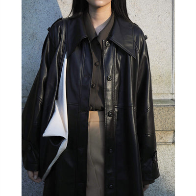 Abrigo Trench de Cuero Verde Medio para Mujer - Image 2