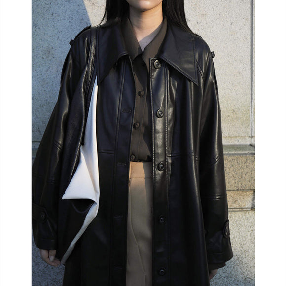 Abrigo Trench de Cuero Verde Medio para Mujer