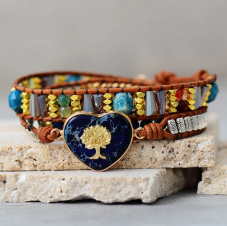 Pulsera de Cuero Árbol de la Vida con Dije Corazón Espiritual