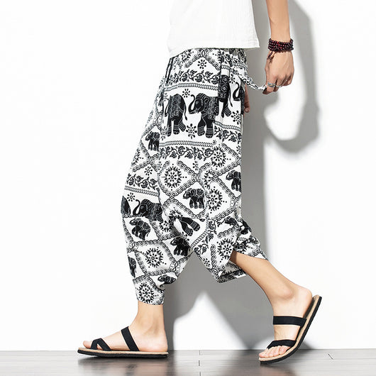 Pantalones Baggy de Algodón y Lino con Estampado - Corte Suelto y Cómodo - Image 6
