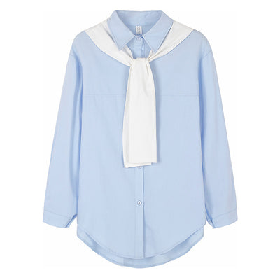 Camisa Azul Manga Larga Estilo Relajado para Mujer - Image 5