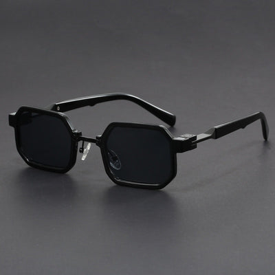 Retro polygon sunglasses for women with a leopard print frame and blue-tinted lenses. - Image 3