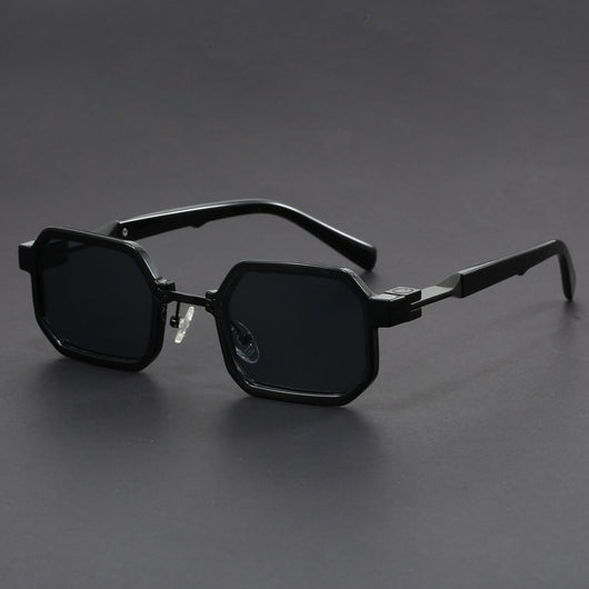 Retro polygon sunglasses for women with a leopard print frame and blue-tinted lenses. - Image 3