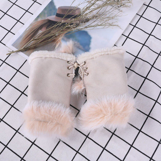 Guantes Mitones de Pelo de Conejo y Gamuza - Image 4