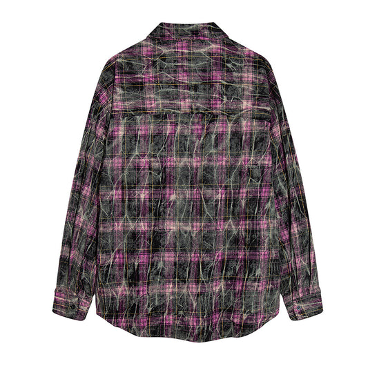 Camisa de Cuadros Tie-Dye Desgastada de Manga Larga para Hombre - Image 2
