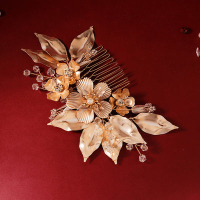 Peine Nupcial Premium con Flores Doradas Artesanal - Image 9