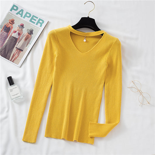 Camiseta Manga Larga Escote V Mujer Otoño Invierno Ajustada Elegante - Image 6