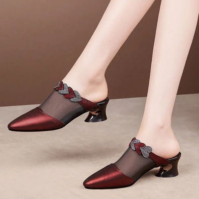 Pantuflas Cerradas de Cuero y Malla para Mujer - Image 2