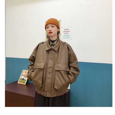 Chaqueta de Cuero Retro Estilo Hong Kong Suelta para Mujer - Image 12