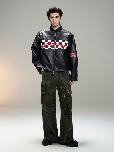 Chaqueta de Cuero Estilo Retro Americano con Detalles de Tartán - Image 59
