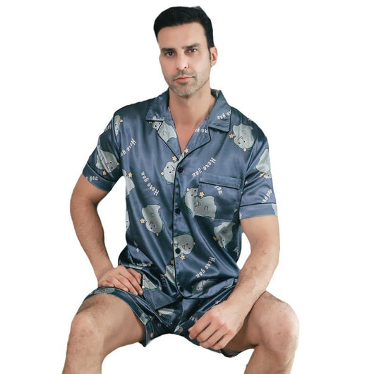 Pijama Corto de Seda de Hielo para Hombre - Versátil para Casa y Salida - Image 5