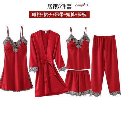 Pijama de Seda Helada Premium - Conjunto de 5 Piezas para Primavera y Verano - Image 5