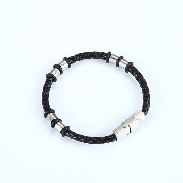Pulsera de Pareja en Acero Inoxidable y Cuero Tejido - Image 5