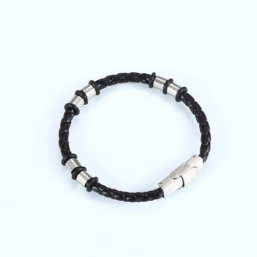 Pulsera de Pareja en Acero Inoxidable y Cuero Tejido - Image 5