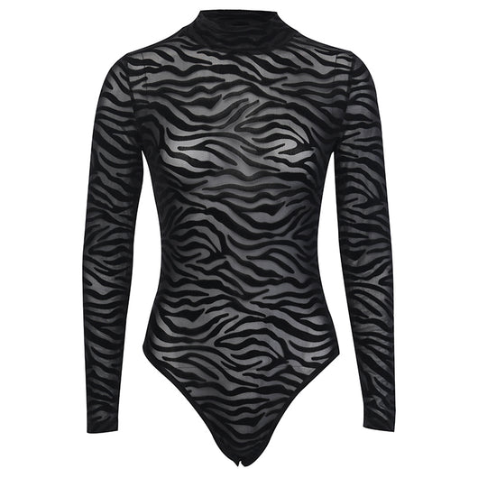 Blusa Rayada Irregular Mujer Manga Larga Semitransparente Ajustada - Image 10