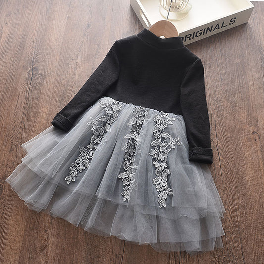 Vestido Niña Tejido Manga Larga con Falda Acampanada - Image 2