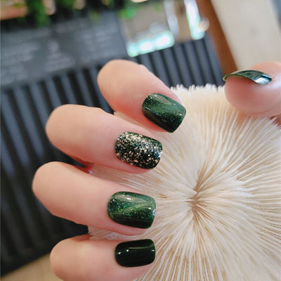 Uñas Postizas Desprendibles con Diamantes Esmeralda - Set de 24 Piezas Acabadas - Image 7