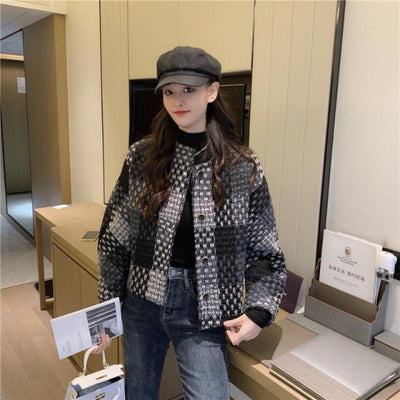 Chaqueta Tweed Suelta Cuello Redondo Estilo Vintage - Image 10