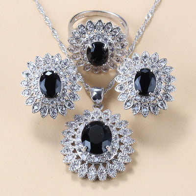 Conjunto de 4 Piezas: Anillo, Pulsera, Collar y Aretes de Granate con Circonia Cúbica - Image 12