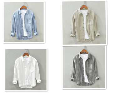 Camisa de Lino Manga Larga Suelta para Hombre - Image 6