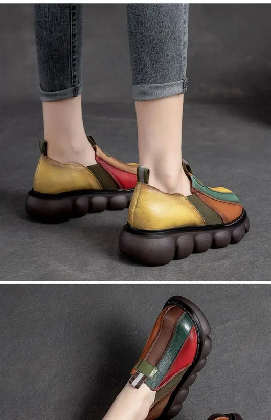 Zapatos Étnicos Bicolor con Suela Gruesa y Punta Redonda - Image 9