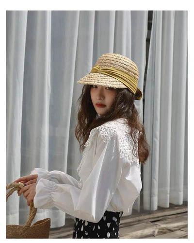 Sombrero de Algodón Plisado con Moño para Mujer - Versátil y Elegante - Image 23