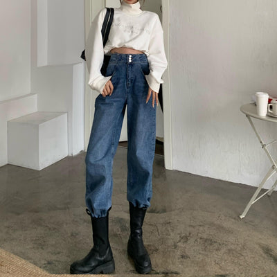 Jeans Cintura Alta Mujer Sueltos Versátiles