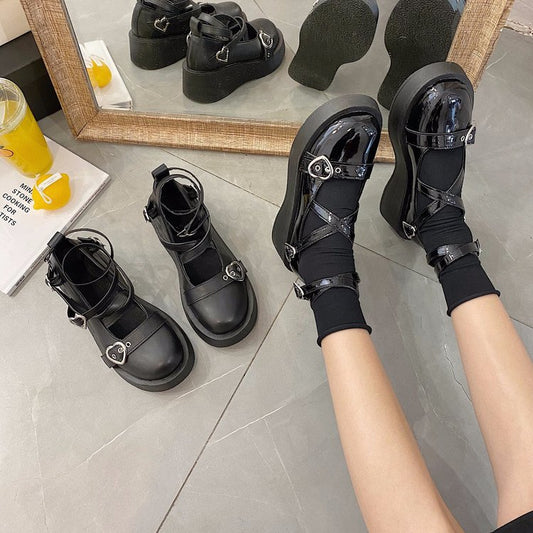 Zapatos de Cuero con Plataforma y Tiras Cruzadas para Mujer
