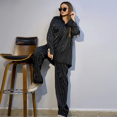 Conjunto Casual de Camisa Rayada y Pantalón Palazzo - Image 23