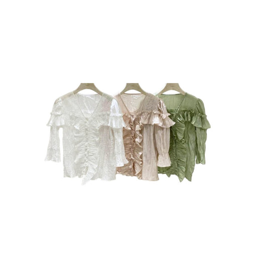 Blusa Crop Top con Volantes y Cuello en V - Image 2